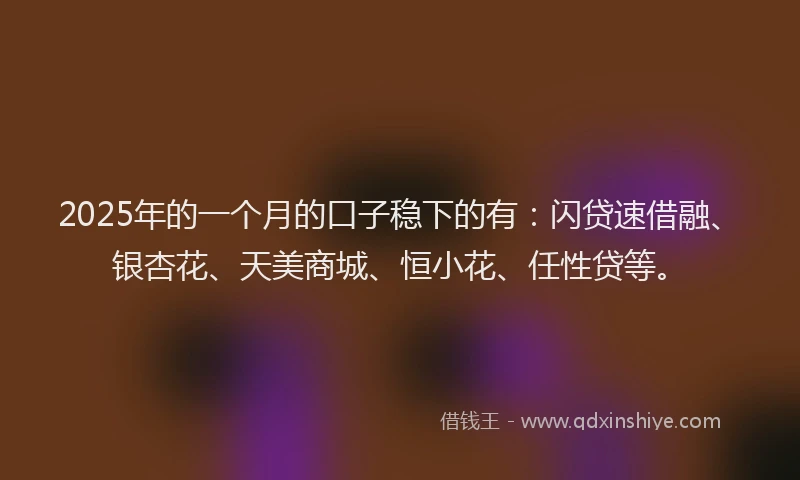 2025年的一个月的口子稳下的有：闪贷速借融、银杏花、天美商城、恒小花、任性贷等。