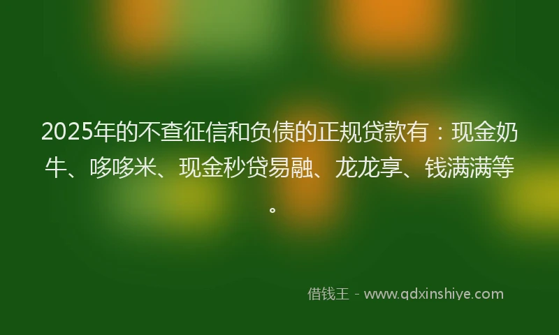 2025年的不查征信和负债的正规贷款有：现金奶牛、哆哆米、现金秒贷易融、龙龙享、钱满满等。