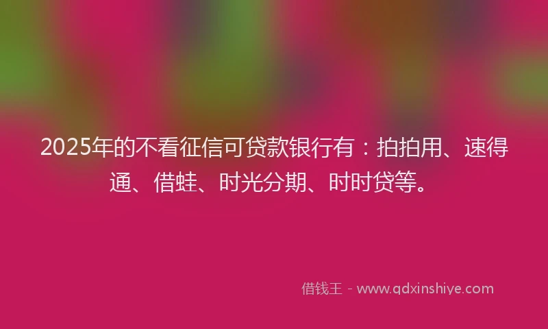 2025年的不看征信可贷款银行有：拍拍用、速得通、借蛙、时光分期、时时贷等。