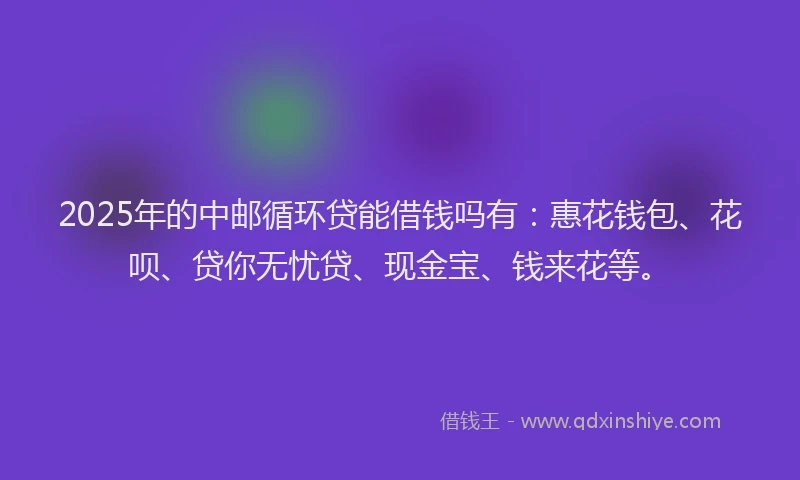2025年的中邮循环贷能借钱吗有：惠花钱包、花呗、贷你无忧贷、现金宝、钱来花等。