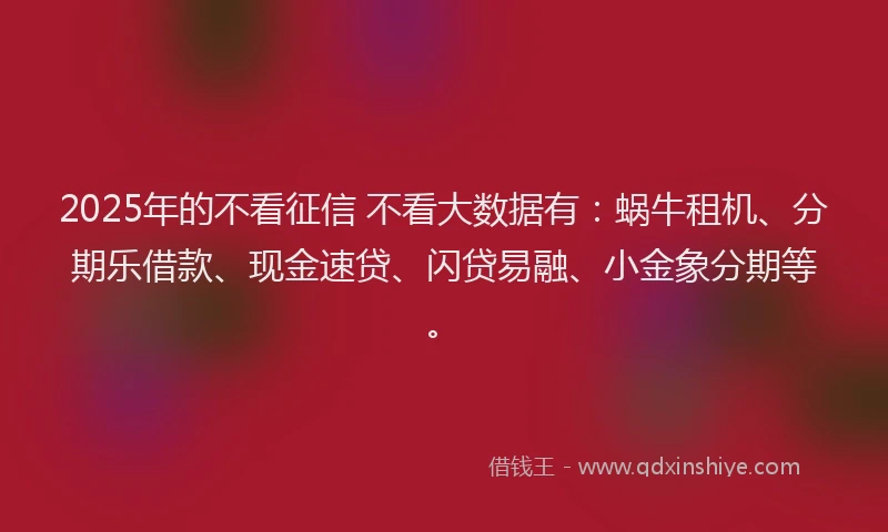 2025年的不看征信 不看大数据有：蜗牛租机、分期乐借款、现金速贷、闪贷易融、小金象分期等。