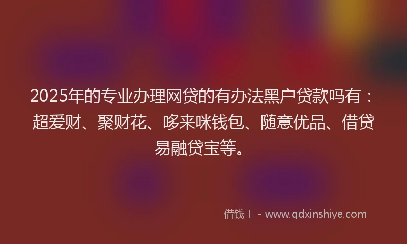 2025年的专业办理网贷的有办法黑户贷款吗有：超爱财、聚财花、哆来咪钱包、随意优品、借贷易融贷宝等。