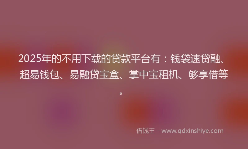 2025年的不用下载的贷款平台有：钱袋速贷融、超易钱包、易融贷宝盒、掌中宝租机、够享借等。