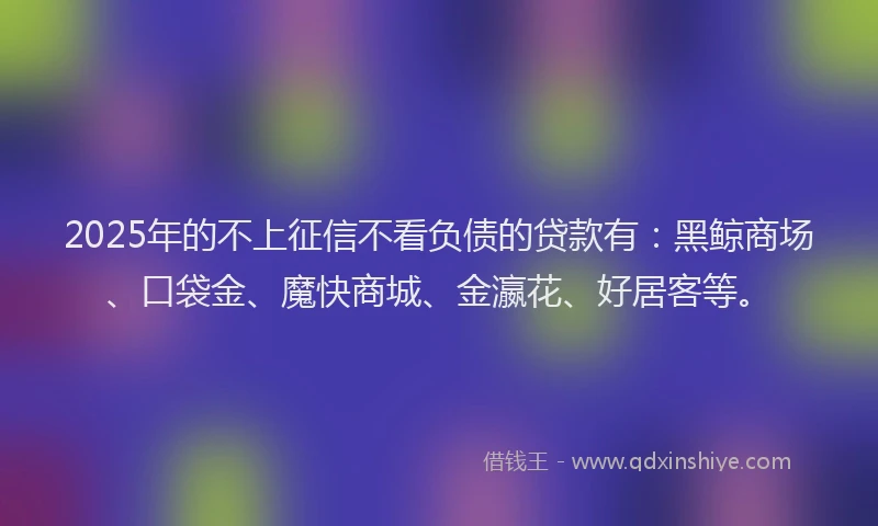 2025年的不上征信不看负债的贷款有：黑鲸商场、口袋金、魔快商城、金瀛花、好居客等。