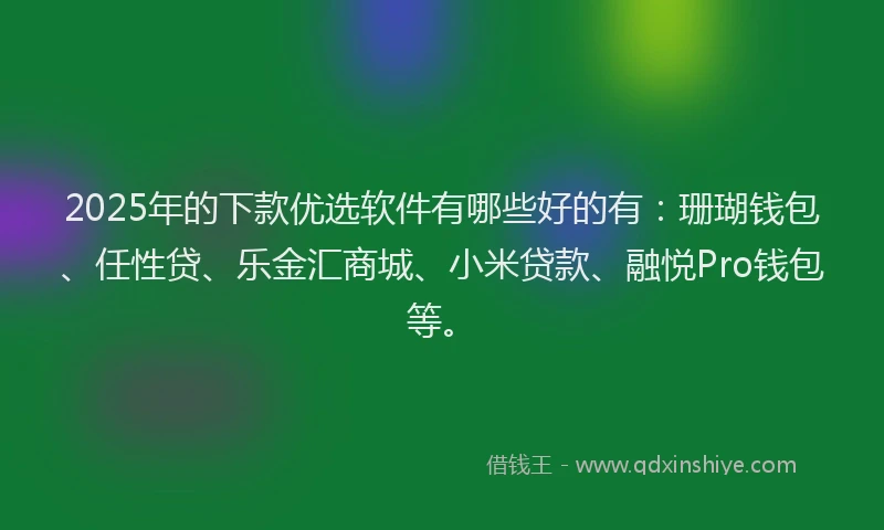 2025年的下款优选软件有哪些好的有：珊瑚钱包、任性贷、乐金汇商城、小米贷款、融悦Pro钱包等。
