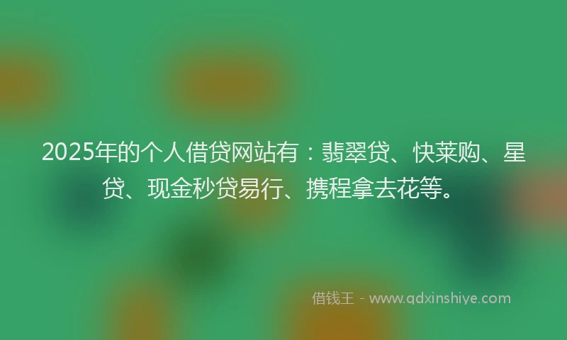 2025年的个人借贷网站有：翡翠贷、快莱购、星贷、现金秒贷易行、携程拿去花等。