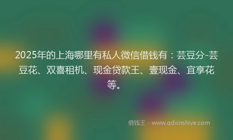 2025年的上海哪里有私人微信借钱有：芸豆分-芸豆花、双喜租机、现金贷款王、壹现金、宜享花等。