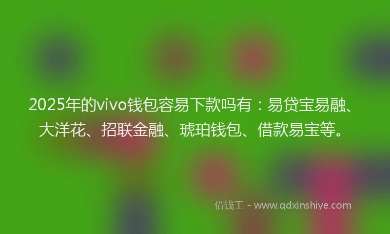 2025年的vivo钱包容易下款吗有：易贷宝易融、大洋花、招联金融、琥珀钱包、借款易宝等。