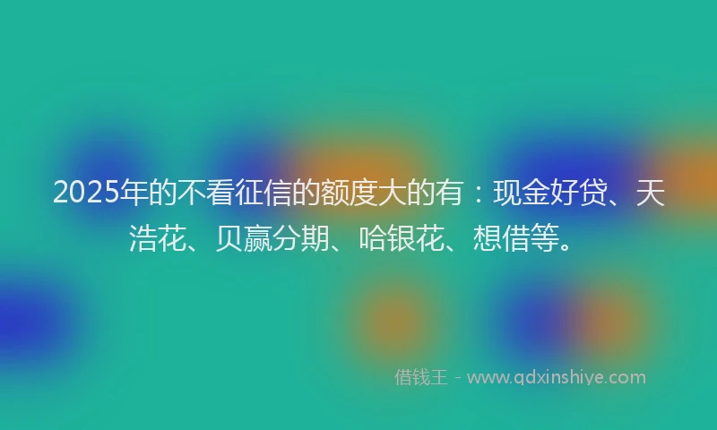 2025年的不看征信的额度大的有：现金好贷、天浩花、贝赢分期、哈银花、想借等。