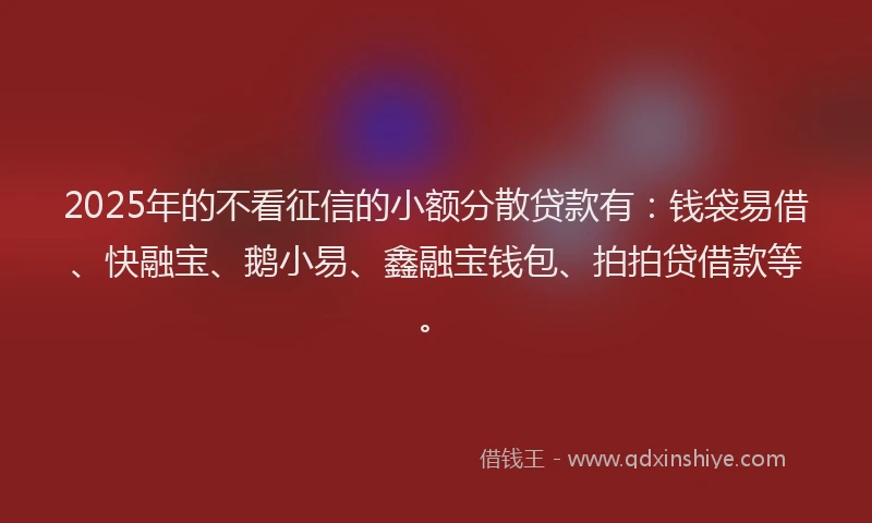 2025年的不看征信的小额分散贷款有：钱袋易借、快融宝、鹅小易、鑫融宝钱包、拍拍贷借款等。