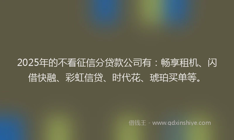 2025年的不看征信分贷款公司有：畅享租机、闪借快融、彩虹信贷、时代花、琥珀买单等。