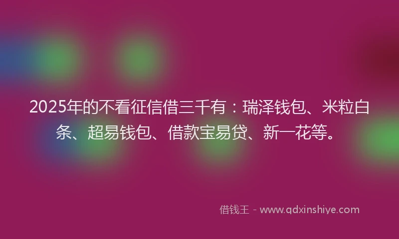 2025年的不看征信借三千有：瑞泽钱包、米粒白条、超易钱包、借款宝易贷、新一花等。