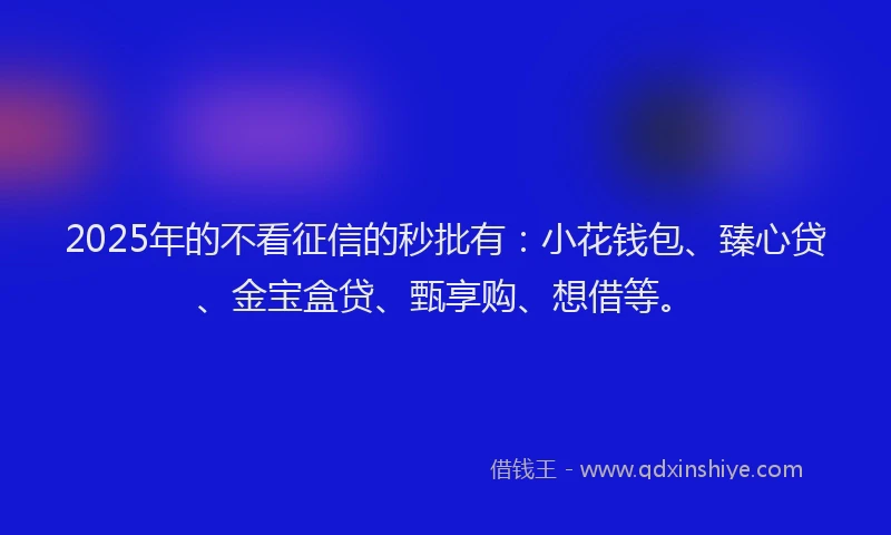 2025年的不看征信的秒批有：小花钱包、臻心贷、金宝盒贷、甄享购、想借等。
