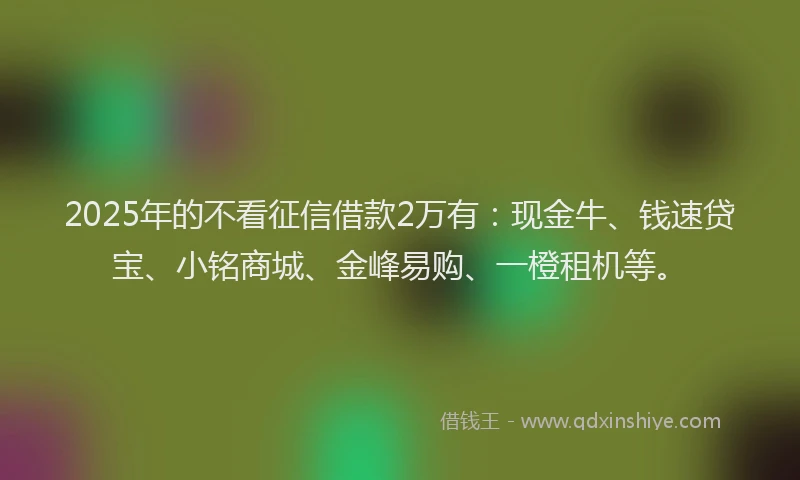 2025年的不看征信借款2万有：现金牛、钱速贷宝、小铭商城、金峰易购、一橙租机等。