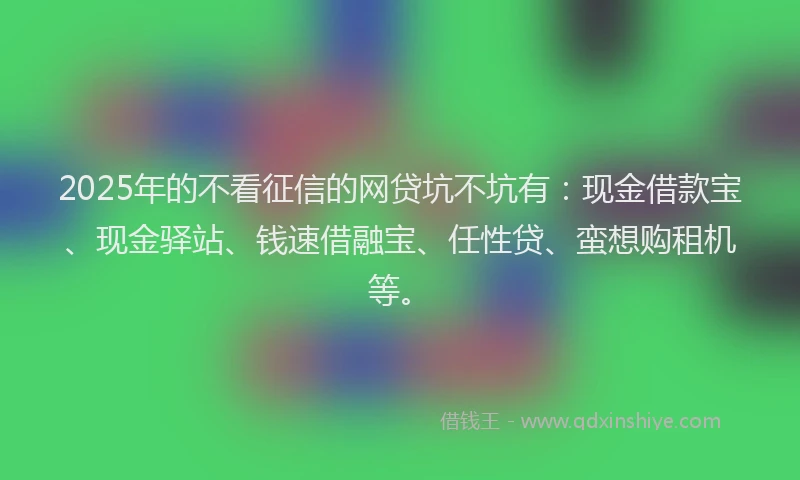 2025年的不看征信的网贷坑不坑有：现金借款宝、现金驿站、钱速借融宝、任性贷、蛮想购租机等。