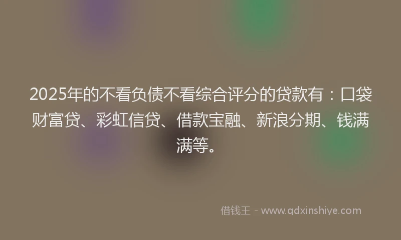 2025年的不看负债不看综合评分的贷款有：口袋财富贷、彩虹信贷、借款宝融、新浪分期、钱满满等。
