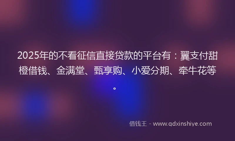 2025年的不看征信直接贷款的平台有：翼支付甜橙借钱、金满堂、甄享购、小爱分期、牵牛花等。