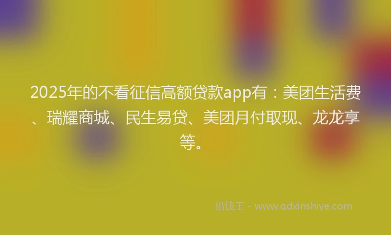 2025年的不看征信高额贷款app有：美团生活费、瑞耀商城、民生易贷、美团月付取现、龙龙享等。