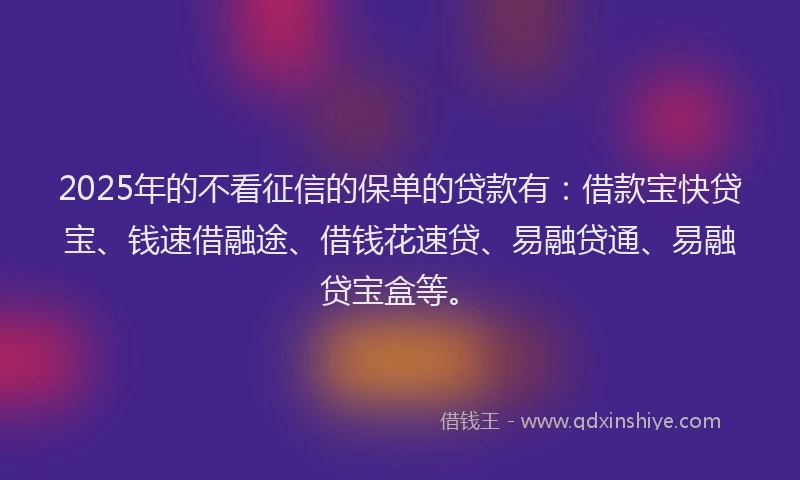 2025年的不看征信的保单的贷款有：借款宝快贷宝、钱速借融途、借钱花速贷、易融贷通、易融贷宝盒等。