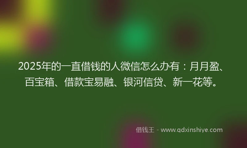 2025年的一直借钱的人微信怎么办有：月月盈、百宝箱、借款宝易融、银河信贷、新一花等。