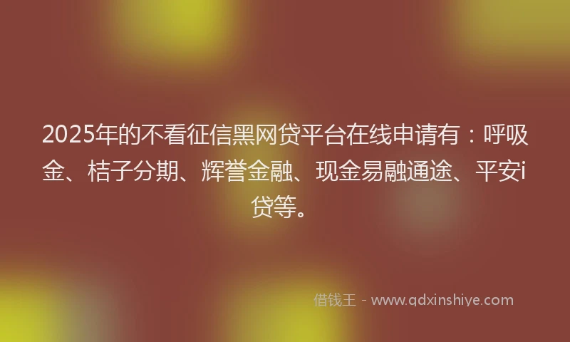 2025年的不看征信黑网贷平台在线申请有：呼吸金、桔子分期、辉誉金融、现金易融通途、平安i贷等。