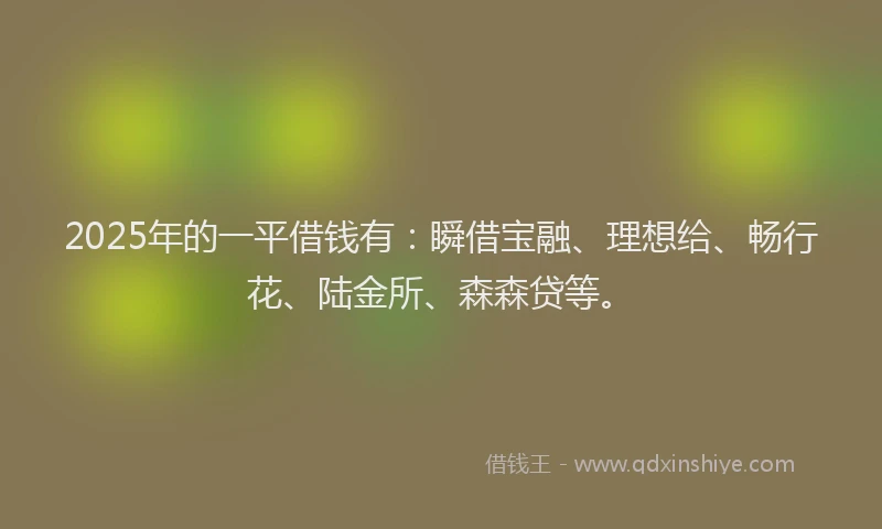 2025年的一平借钱有：瞬借宝融、理想给、畅行花、陆金所、森森贷等。