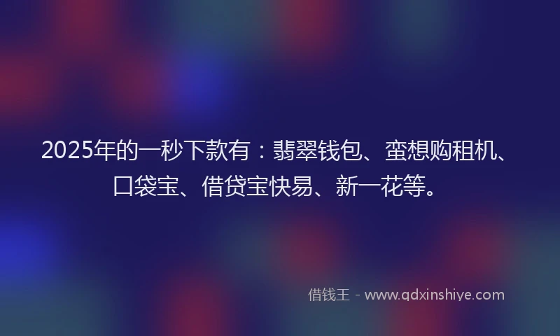 2025年的一秒下款有：翡翠钱包、蛮想购租机、口袋宝、借贷宝快易、新一花等。