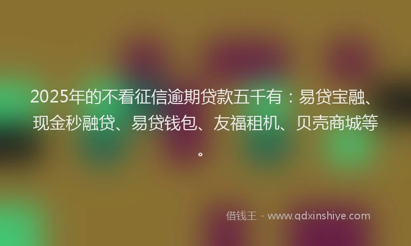 2025年的不看征信逾期贷款五千有：易贷宝融、现金秒融贷、易贷钱包、友福租机、贝壳商城等。