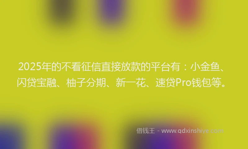 2025年的不看征信直接放款的平台有:小金鱼、闪贷宝融、柚子分期、新一花、速贷Pro钱包等。