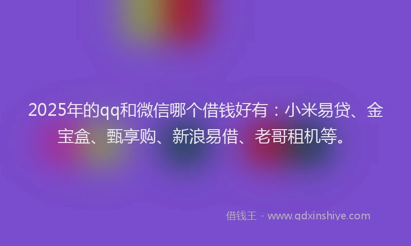 2025年的qq和微信哪个借钱好有：小米易贷、金宝盒、甄享购、新浪易借、老哥租机等。
