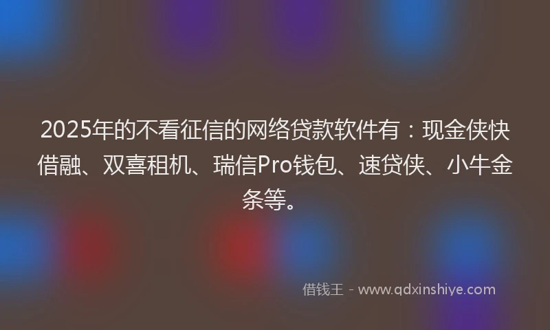 2025年的不看征信的网络贷款软件有：现金侠快借融、双喜租机、瑞信Pro钱包、速贷侠、小牛金条等。