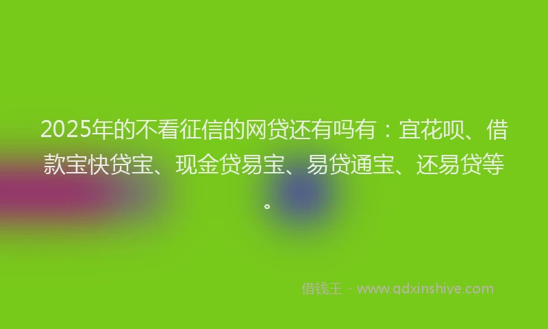 2025年的不看征信的网贷还有吗有：宜花呗、借款宝快贷宝、现金贷易宝、易贷通宝、还易贷等。