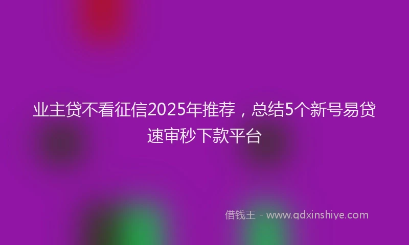 业主贷不看征信2025年推荐，总结5个新号易贷速审秒下款平台