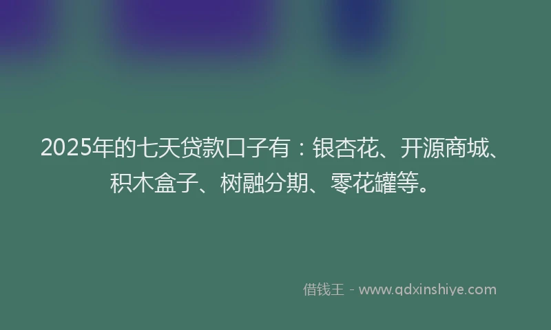 2025年的七天贷款口子有：银杏花、开源商城、积木盒子、树融分期、零花罐等。