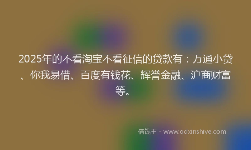 2025年的不看淘宝不看征信的贷款有：万通小贷、你我易借、百度有钱花、辉誉金融、沪商财富等。