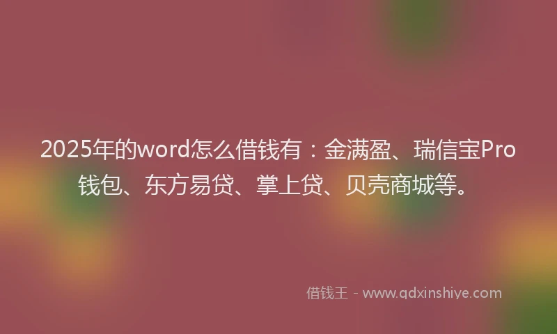 2025年的word怎么借钱有：金满盈、瑞信宝Pro钱包、东方易贷、掌上贷、贝壳商城等。