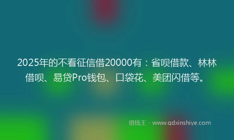 2025年的不看征信借20000有：省呗借款、林林借呗、易贷Pro钱包、口袋花、美团闪借等。