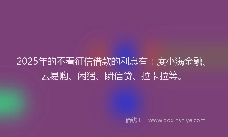 2025年的不看征信借款的利息有：度小满金融、云易购、闲猪、瞬信贷、拉卡拉等。