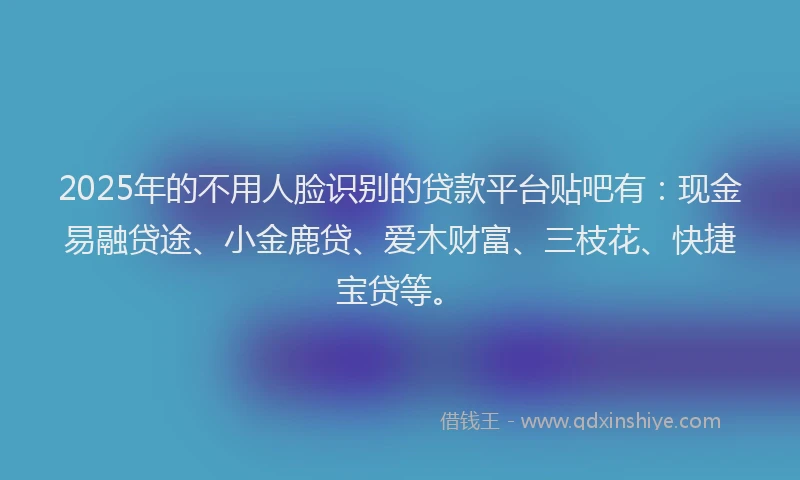 2025年的不用人脸识别的贷款平台贴吧有：现金易融贷途、小金鹿贷、爱木财富、三枝花、快捷宝贷等。