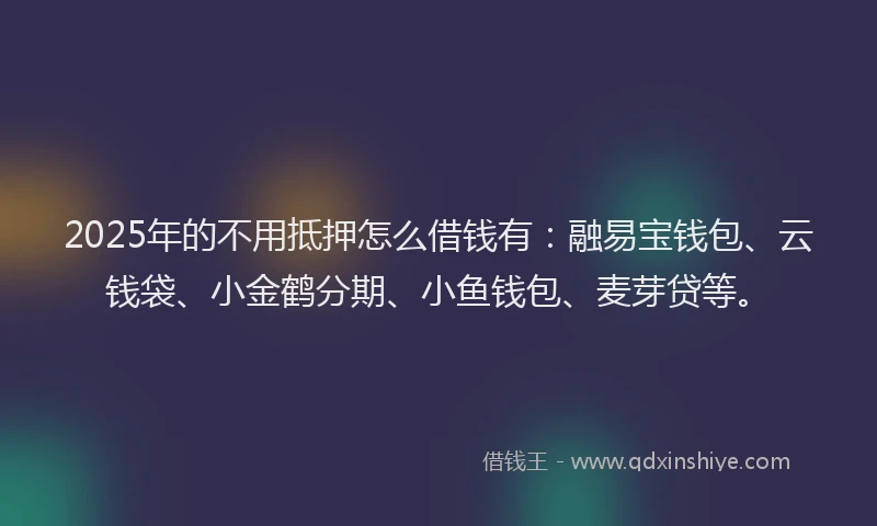 2025年的不用抵押怎么借钱有：融易宝钱包、云钱袋、小金鹤分期、小鱼钱包、麦芽贷等。