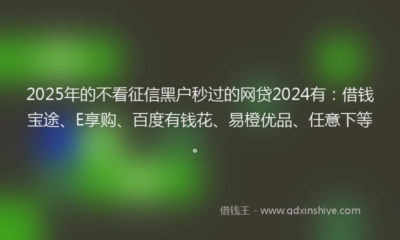 2025年的不看征信黑户秒过的网贷2024有：借钱宝途、E享购、百度有钱花、易橙优品、任意下等。