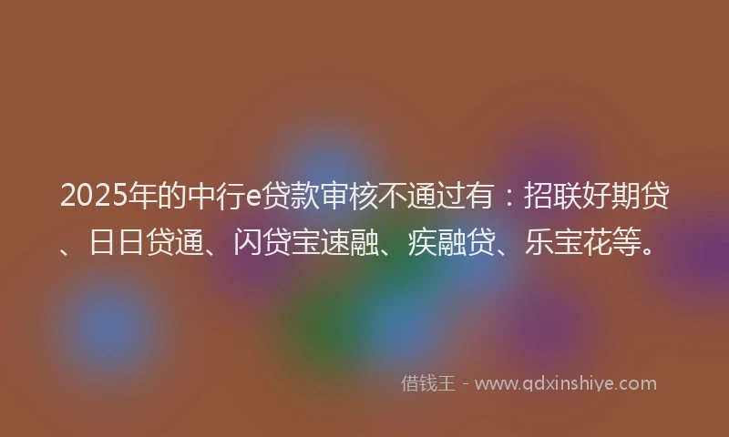 2025年的中行e贷款审核不通过有：招联好期贷、日日贷通、闪贷宝速融、疾融贷、乐宝花等。
