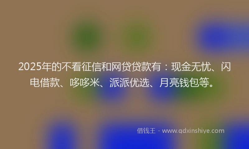 2025年的不看征信和网贷贷款有：现金无忧、闪电借款、哆哆米、派派优选、月亮钱包等。
