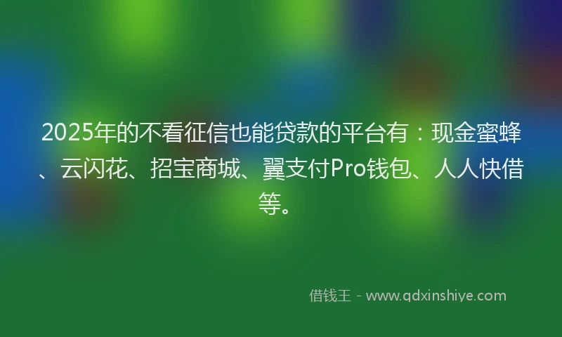 2025年的不看征信也能贷款的平台有：现金蜜蜂、云闪花、招宝商城、翼支付Pro钱包、人人快借等。