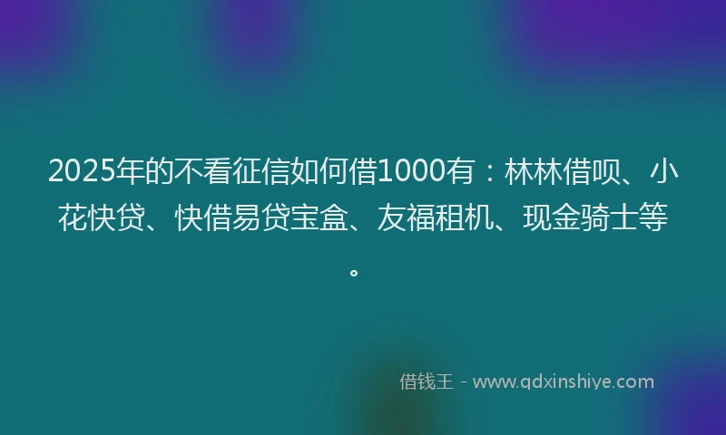 2025年的不看征信如何借1000有：林林借呗、小花快贷、快借易贷宝盒、友福租机、现金骑士等。