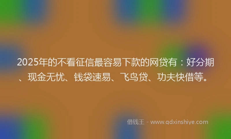 2025年的不看征信最容易下款的网贷有：好分期、现金无忧、钱袋速易、飞鸟贷、功夫快借等。