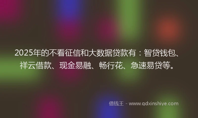 2025年的不看征信和大数据贷款有：智贷钱包、祥云借款、现金易融、畅行花、急速易贷等。