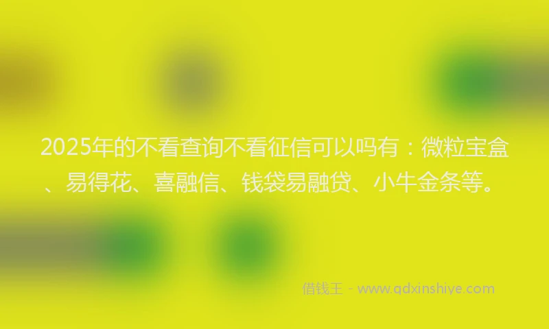2025年的不看查询不看征信可以吗有：微粒宝盒、易得花、喜融信、钱袋易融贷、小牛金条等。