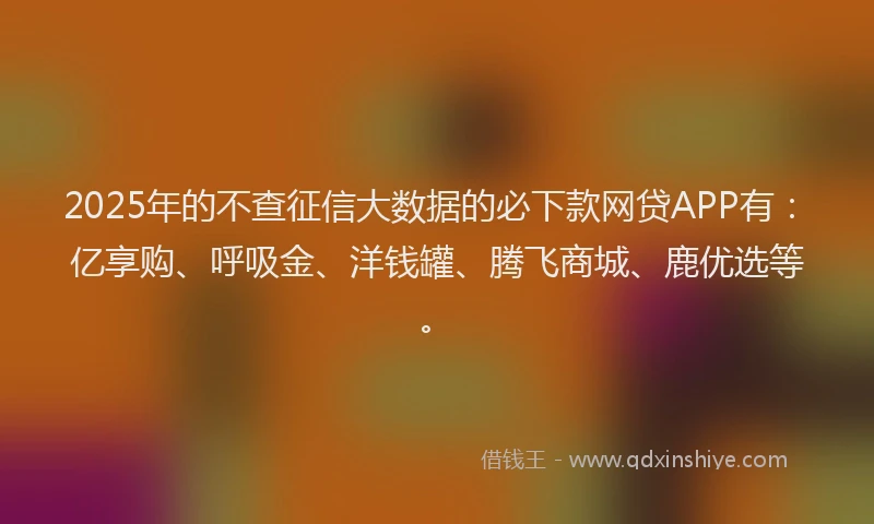 2025年的不查征信大数据的必下款网贷APP有：亿享购、呼吸金、洋钱罐、腾飞商城、鹿优选等。