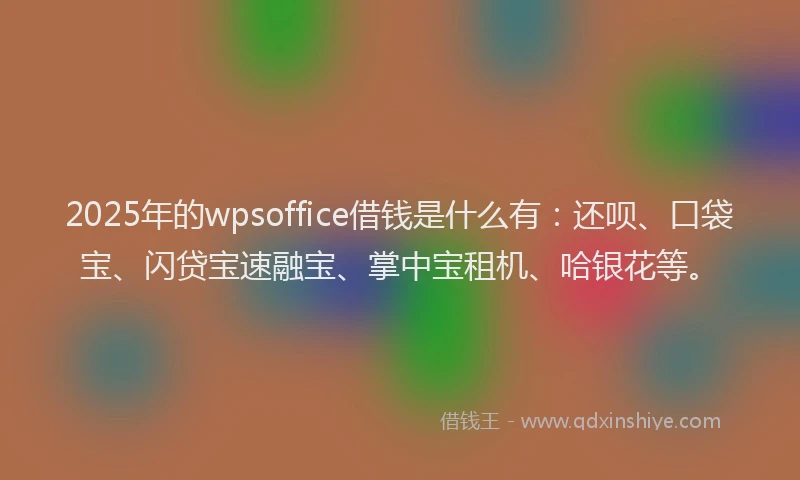 2025年的wpsoffice借钱是什么有：还呗、口袋宝、闪贷宝速融宝、掌中宝租机、哈银花等。
